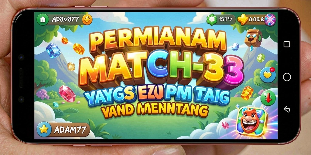 Tangkapan layar utama ADAM77 menampilkan gameplay Match-3 yang menantang dan seru.
