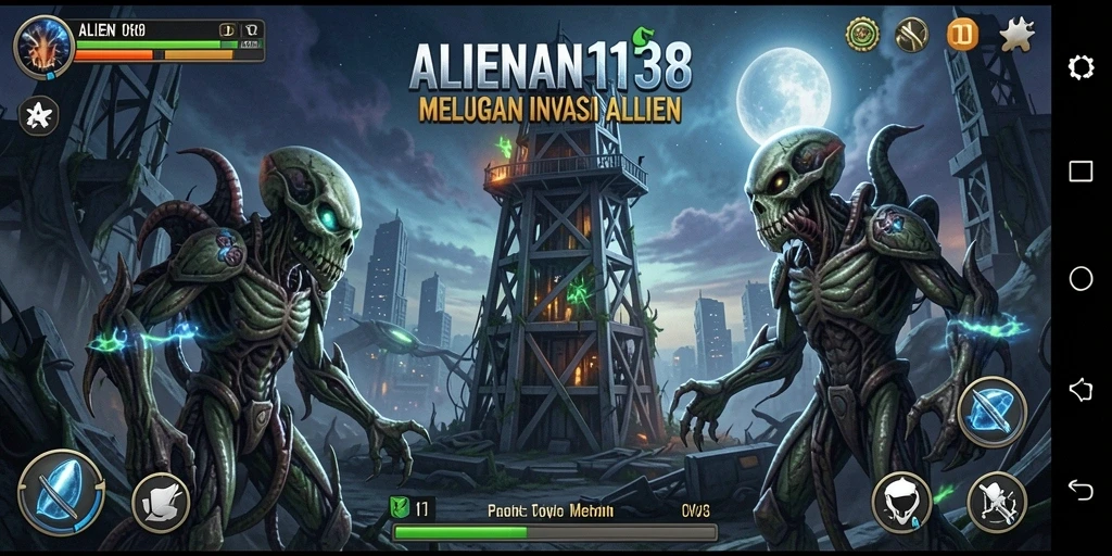 Tampilan gameplay seru dalam ALIEN138, menara berfungsi dengan strategi yang tepat.