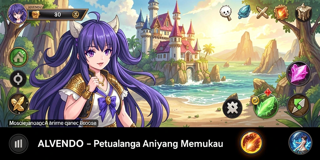 Tampilan gameplay ALVENDO yang penuh warna dan karakter menarik.