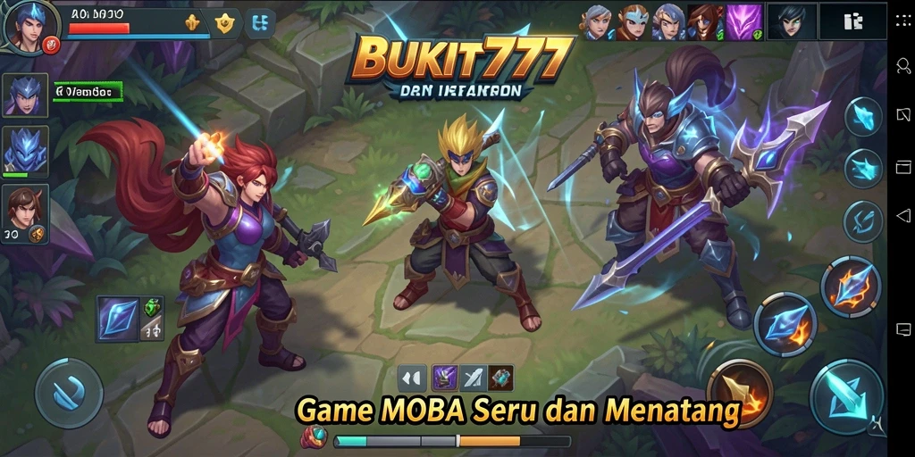 Tampilan gameplay seru dari BUKIT777 dengan aksi MOBA yang mendebarkan.