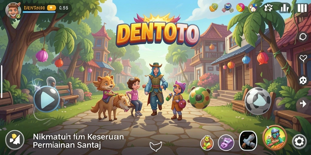 Screenshot DENTOTO menampilkan gameplay yang menarik dan cerah.