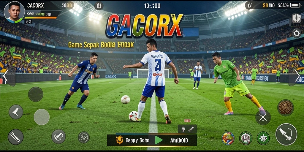 Tampilan gameplay GACORX yang seru dan realistis di lapangan sepak bola.