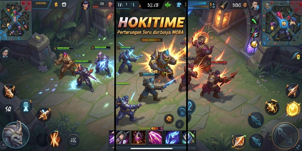Tampilan gameplay menarik dari HOKITIME dalam pertempuran MOBA.