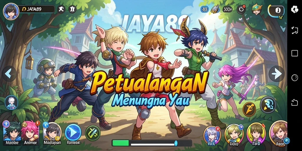 Tangkapan layar JAYA89 menampilkan karakter anime dalam aksi mendebarkan.