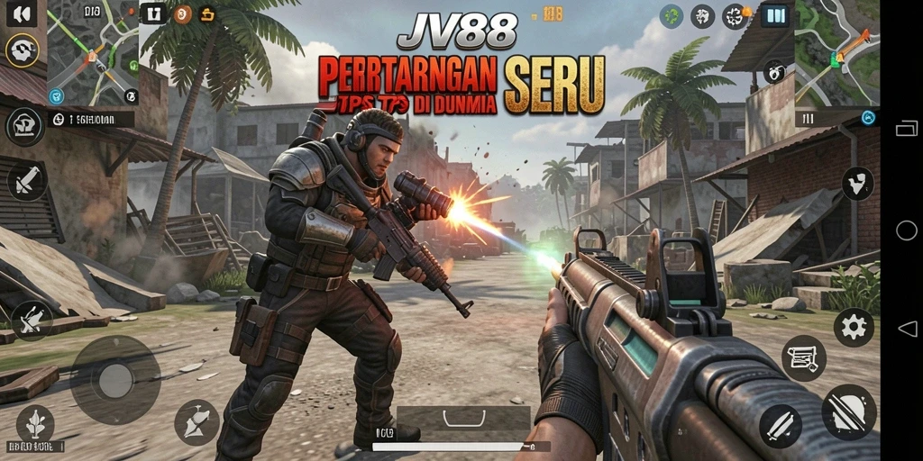 Screenshot menampilkan aksi tempur seru di JV88.