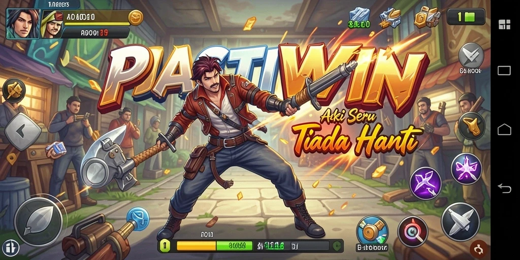 Screenshot utama PASTIWIN menampilkan aksi tempur yang seru dan grafis yang menawan.