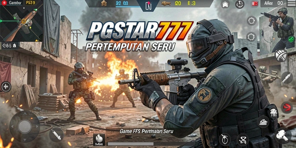 Screenshot PGSTAR777 menampilkan aksi tembak-menembak intens dalam game FPS.