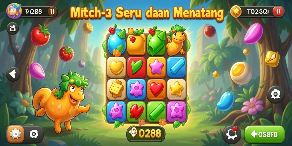 Tangkapan layar utama TO288 menampilkan gameplay Match-3 yang menarik.
