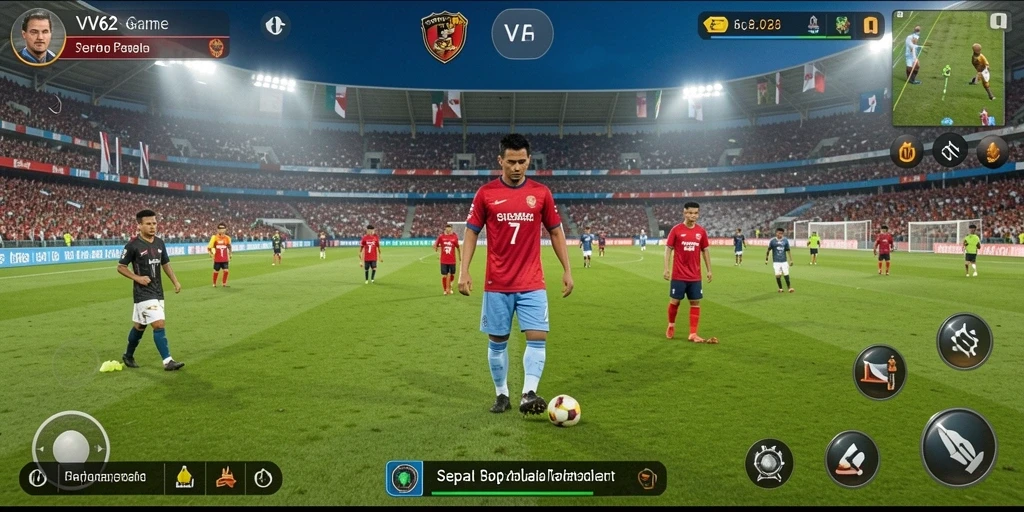Tampilan gameplay <strong>VV62</strong> yang mendebarkan dan penuh aksi sepak bola.