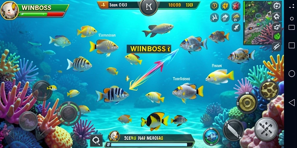 Screenshot gameplay WINBOSS dengan aksi menembak ikan yang seru.